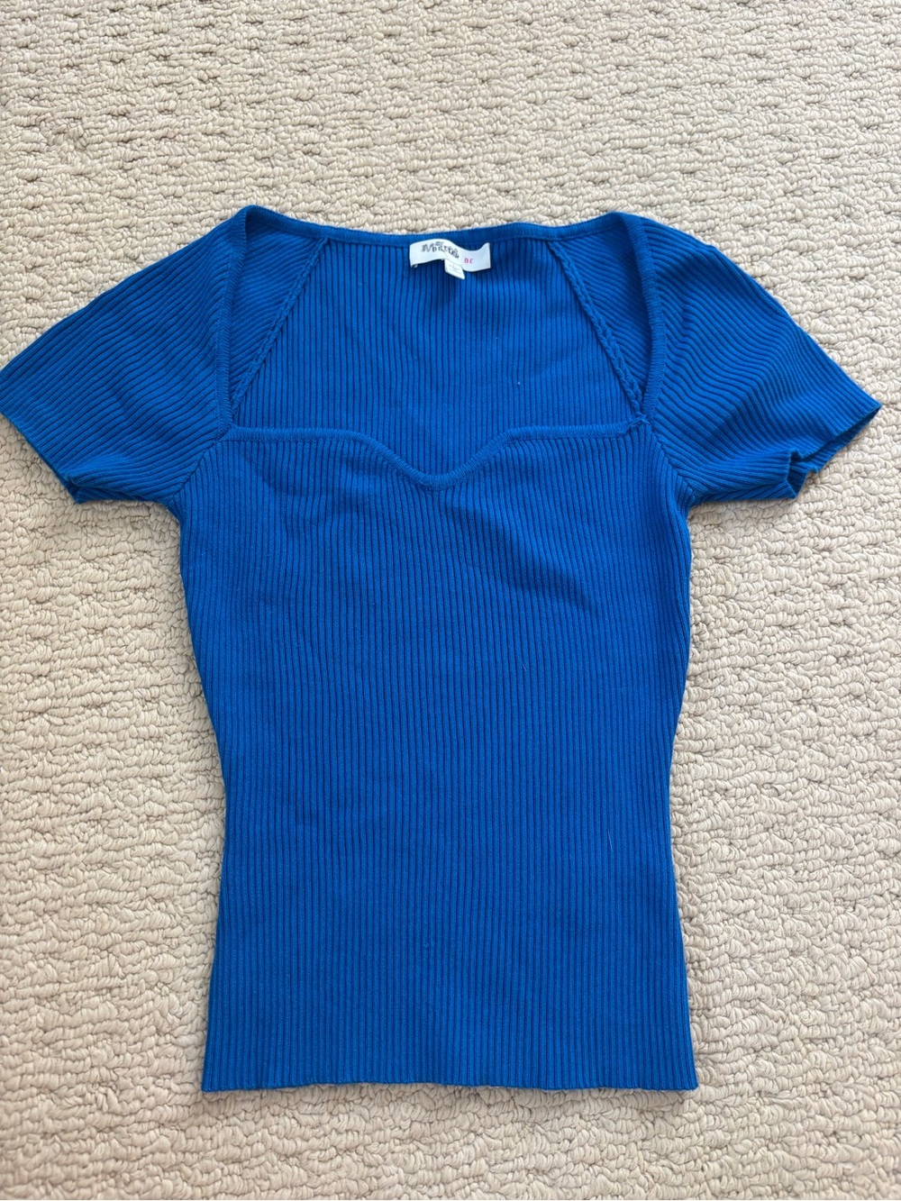 Better Be Royal Blue Ribbed Square-Neck Short Sleeve Top